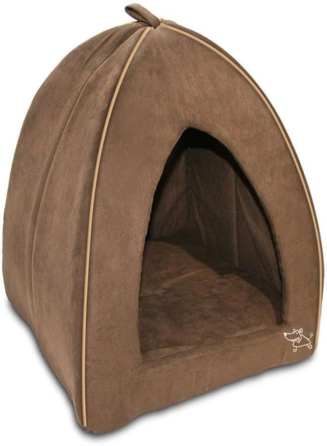 Blessing Pet Supply Premium Soft Velvet Pet Hut House | for Cats, Kittens and Small Dogs | with Reversible Cushion | Washable Cozy and Comfortable | Small | 40 x 40 x 40 cm (Cat Brown, Large) - Image 1
